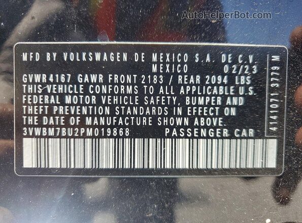 3VWBM7BU2PM019868 2023 VOLKSWAGEN JETTA Black Widok naklejki z numerem VIN