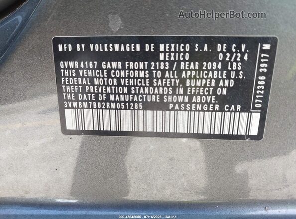 3VWBM7BU2RM051285 2024 VOLKSWAGEN JETTA Серый Вид подкапотного пространства