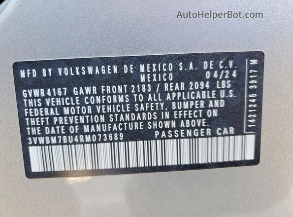 3VWBM7BU4RM073689 2024 VOLKSWAGEN JETTA Silver Вид підкапотного простору