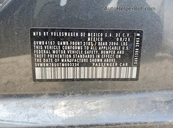 3VWBW7BU0TM003334 2026 VOLKSWAGEN JETTA Gray Вид підкапотного простору