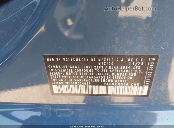 3VWBW7BU0TM024054 2026 VOLKSWAGEN JETTA Blue Вид підкапотного простору