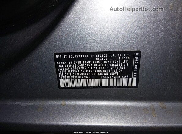 3VWBW7BUXTM027320 2026 VOLKSWAGEN JETTA Silver Շարժիչի բաժամունքի տեսք
