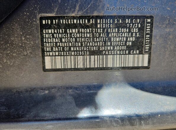 3VWBW7BUXTM029570 2026 VOLKSWAGEN JETTA Gray Widok naklejki z numerem VIN