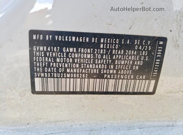 3VWBX7BU2SM080282 2025 VOLKSWAGEN JETTA Белый Вид наклейки с VIN-кодом