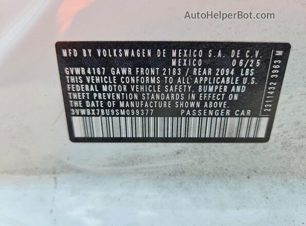 3VWBX7BU9SM099377 2025 VOLKSWAGEN JETTA White Widok komory silnika