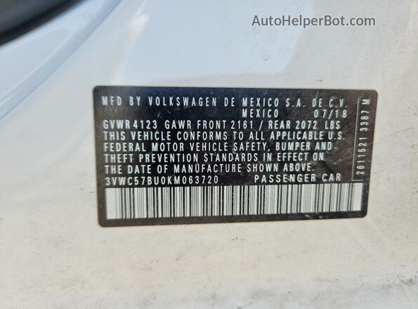 3VWC57BU0KM063720 2019 VOLKSWAGEN JETTA White Vista del compartimento del motor
