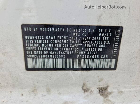 3VWC57BU0KM263982 2019 VOLKSWAGEN JETTA Белый Вид наклейки с VIN-кодом