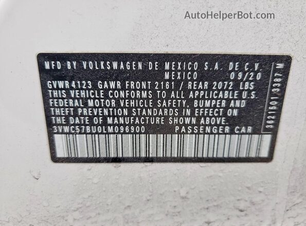 3VWC57BU0LM096900 2020 VOLKSWAGEN JETTA White Widok komory silnika