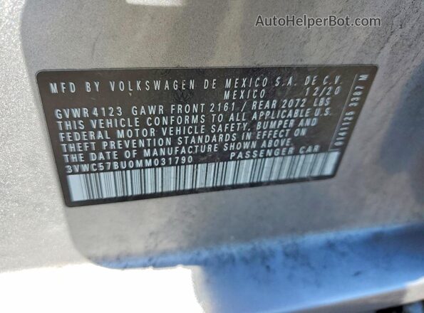 3VWC57BU0MM031790 2021 VOLKSWAGEN JETTA Серебряный Вид подкапотного пространства