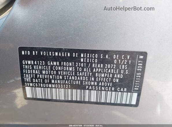 3VWC57BU0MM033121 2021 VOLKSWAGEN JETTA Silver ძრავის განყოფილების ხედი