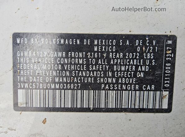 3VWC57BU0MM036827 2021 VOLKSWAGEN JETTA White Вид підкапотного простору