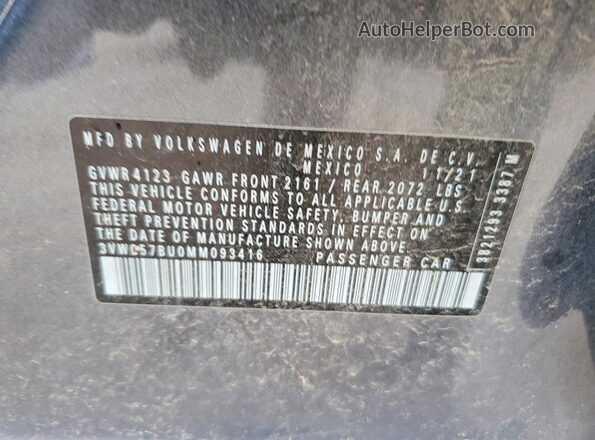 3VWC57BU0MM093416 2021 VOLKSWAGEN JETTA Gray Engine compartment view
