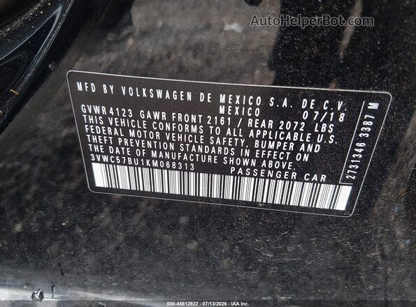 3VWC57BU1KM068313 2019 VOLKSWAGEN JETTA Black Vista del compartimento del motor