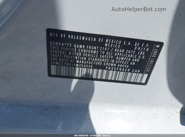 3VWC57BU1KM254336 2019 VOLKSWAGEN JETTA White Շարժիչի բաժամունքի տեսք