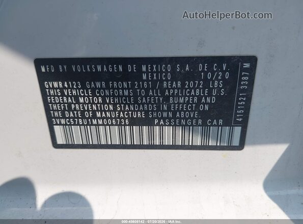 3VWC57BU1MM006736 2021 VOLKSWAGEN JETTA White Engine compartment view