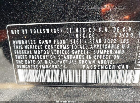 3VWC57BU1MM030115 2021 VOLKSWAGEN JETTA Black Widok komory silnika