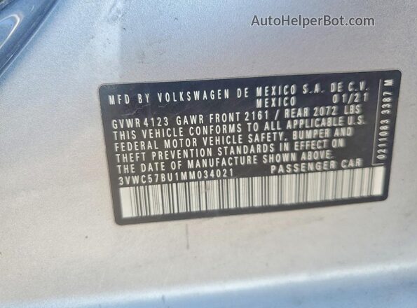 3VWC57BU1MM034021 2021 VOLKSWAGEN JETTA Silver Vista del compartimento del motor
