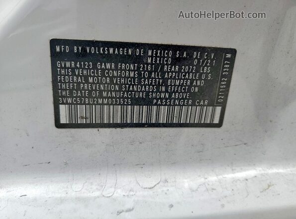 3VWC57BU2MM033525 2021 VOLKSWAGEN JETTA White VIN sticker view
