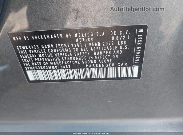 3VWC57BU2MM073457 2021 VOLKSWAGEN JETTA Серый Вид подкапотного пространства