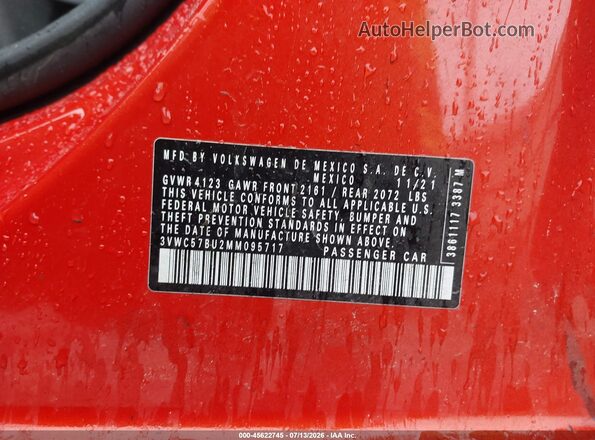 3VWC57BU2MM095717 2021 VOLKSWAGEN JETTA Orange Vista del compartimento del motor