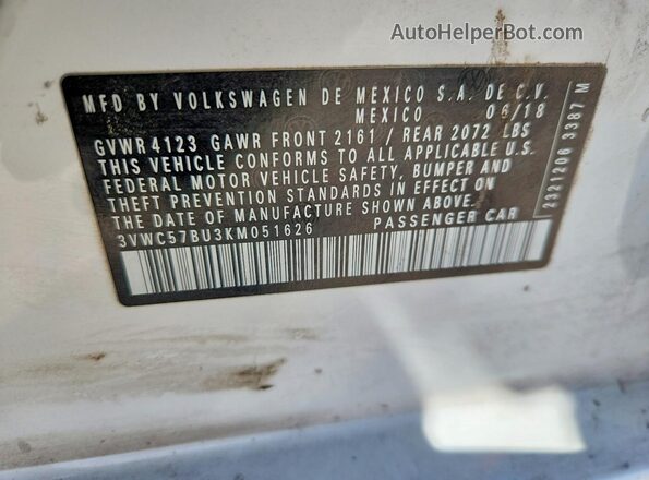 3VWC57BU3KM051626 2019 VOLKSWAGEN JETTA White Widok komory silnika