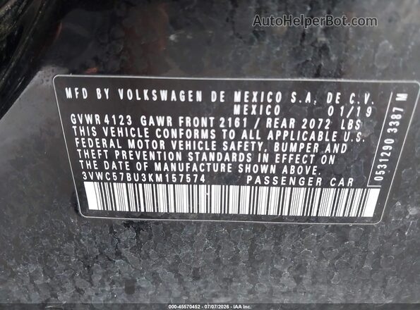 3VWC57BU3KM157574 2019 VOLKSWAGEN JETTA Black Вид підкапотного простору