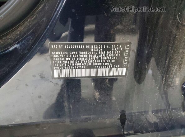 3VWC57BU3KM197315 2019 VOLKSWAGEN JETTA Black ძრავის განყოფილების ხედი
