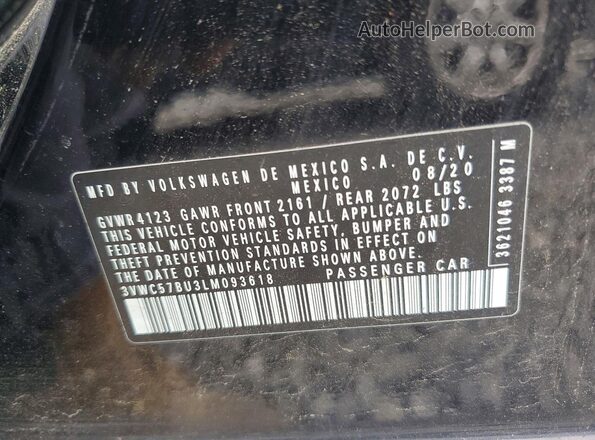 3VWC57BU3LM093618 2020 VOLKSWAGEN JETTA Black ძრავის განყოფილების ხედი