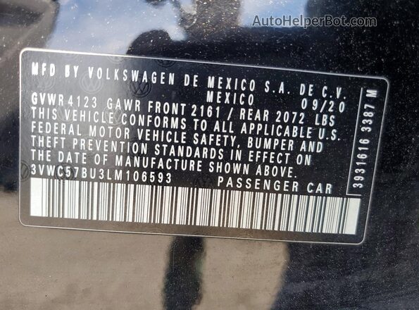 3VWC57BU3LM106593 2020 VOLKSWAGEN JETTA Black Widok komory silnika