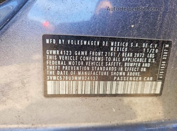 3VWC57BU3MM024137 2021 VOLKSWAGEN JETTA Gray Widok komory silnika