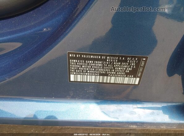 3VWC57BU3MM059342 2021 VOLKSWAGEN JETTA Blue Vista del compartimento del motor