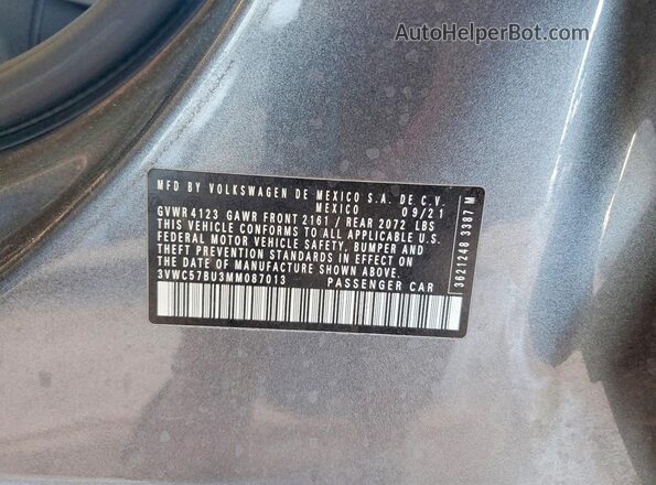 3VWC57BU3MM087013 2021 VOLKSWAGEN JETTA Gray Вид наклейки з VIN-кодом