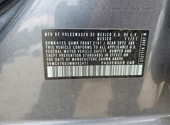3VWC57BU3MM092471 2021 VOLKSWAGEN JETTA Gray Vista del compartimento del motor