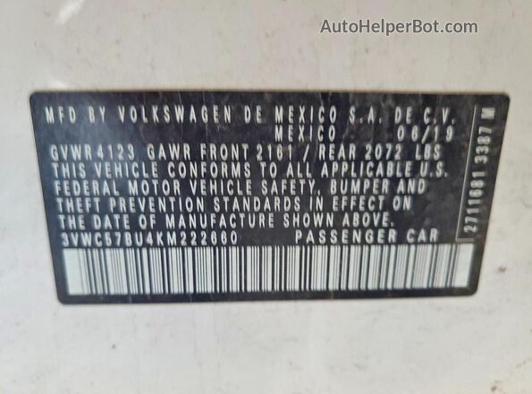 3VWC57BU4KM222660 2019 VOLKSWAGEN JETTA White Engine compartment view