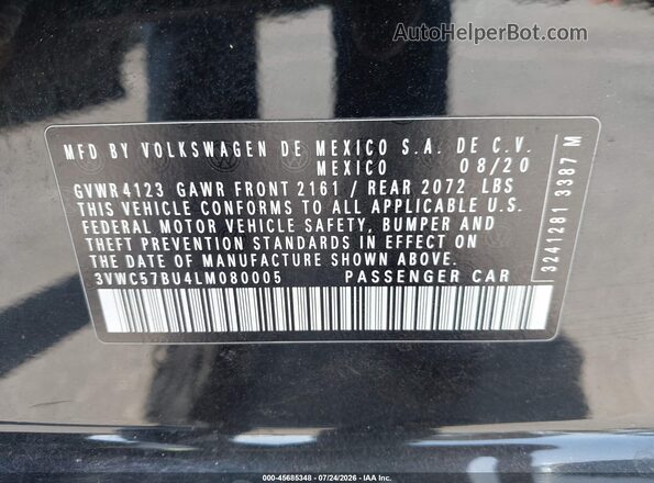 3VWC57BU4LM080005 2020 VOLKSWAGEN JETTA Черный Вид подкапотного пространства
