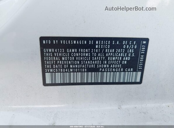 3VWC57BU4LM101189 2020 VOLKSWAGEN JETTA White Շարժիչի բաժամունքի տեսք