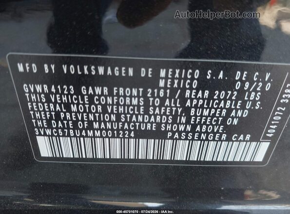 3VWC57BU4MM001224 2021 VOLKSWAGEN JETTA Black Widok komory silnika