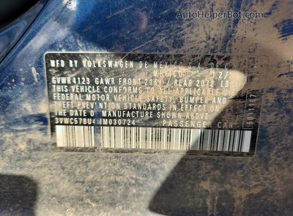 3VWC57BU4MM030724 2021 VOLKSWAGEN JETTA Blue VIN կոդի պիտակի տեսք