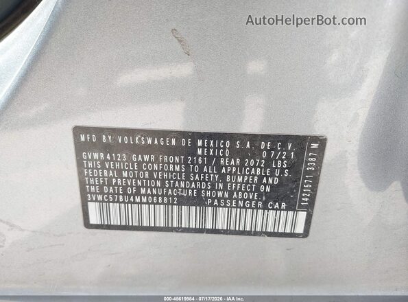 3VWC57BU4MM068812 2021 VOLKSWAGEN JETTA Silver Engine compartment view