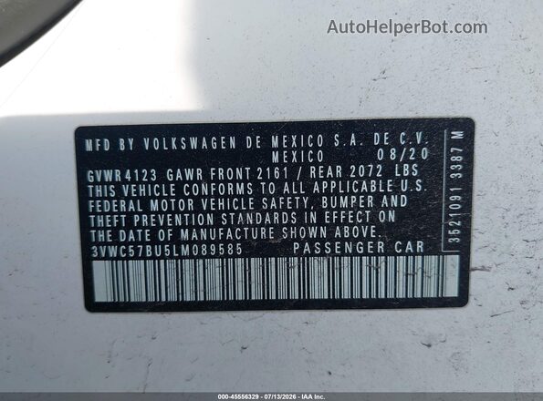 3VWC57BU5LM089585 2020 VOLKSWAGEN JETTA White Widok komory silnika