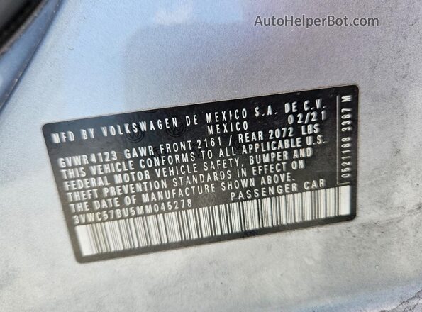 3VWC57BU5MM045278 2021 VOLKSWAGEN JETTA Silver Vista del compartimento del motor