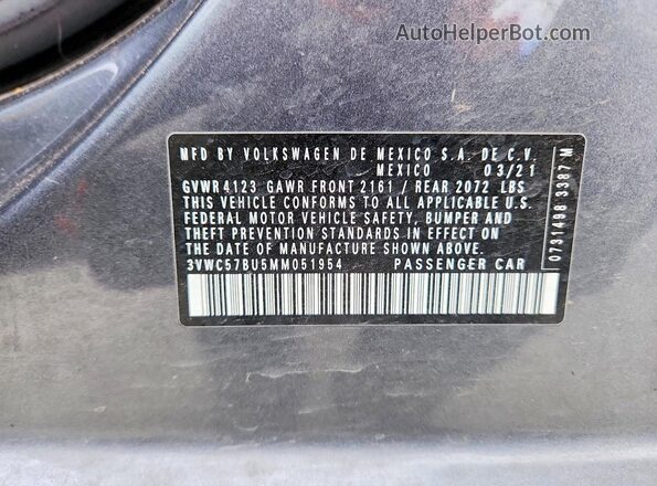 3VWC57BU5MM051954 2021 VOLKSWAGEN JETTA Gray Вид підкапотного простору