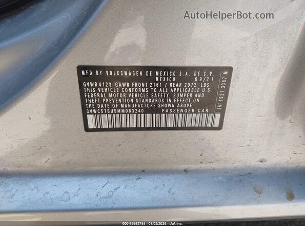 3VWC57BU5MM083240 2021 VOLKSWAGEN JETTA Silver Widok komory silnika