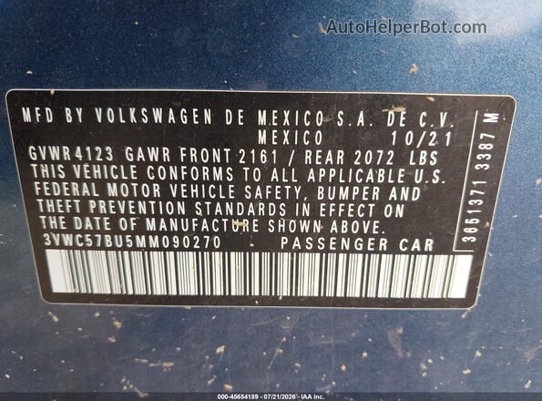 3VWC57BU5MM090270 2021 VOLKSWAGEN JETTA Blue Engine compartment view