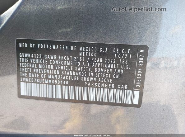 3VWC57BU5MM090446 2021 VOLKSWAGEN JETTA Gray Vista del compartimento del motor