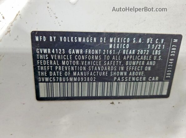 3VWC57BU5MM093802 2021 VOLKSWAGEN JETTA White Engine compartment view