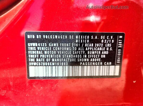 3VWC57BU6KM161893 2019 VOLKSWAGEN JETTA Red Widok komory silnika