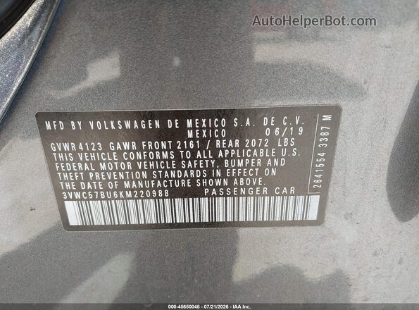 3VWC57BU6KM220988 2019 VOLKSWAGEN JETTA Gray Vista del compartimento del motor