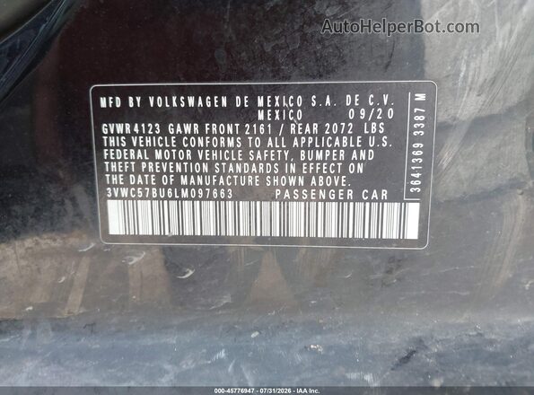 3VWC57BU6LM097663 2020 VOLKSWAGEN JETTA Black Vista del compartimento del motor