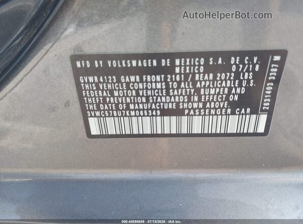 3VWC57BU7KM065349 2019 VOLKSWAGEN JETTA Серый Вид подкапотного пространства